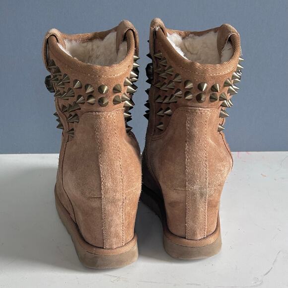 Ash‎ boots women's size 9.5 shearling leather skull studded Yahoo wedge brown - Picture 9 of 16
